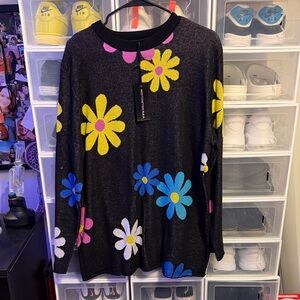 Delilah Floral Black Sweater with Colorful Daisies - Dolls Kill